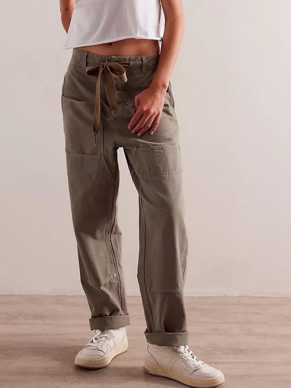 Free People We The Free Hayden Carpenter Pull On Utility Pants in Khaki Green XS